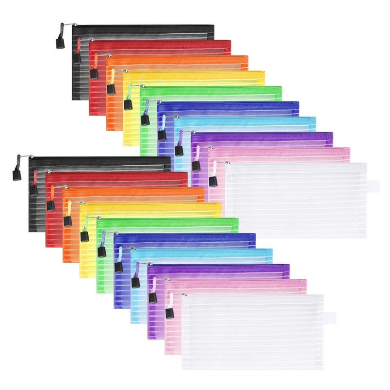 Sinzip 20 Pack Multicolored Zipper Mesh Pouch, Zipper Pencil Pouches Pen Bags, Multipurpose Travel Bags for Cosmetic School Office Supplies and Travel Accessories, 10 Colors (Assorted A) - Image 1